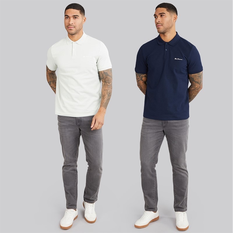 Ben Sherman Herre to-pak ensfarvede poloshirts - Lysegrøn/Dunkelnavy - Billede 3