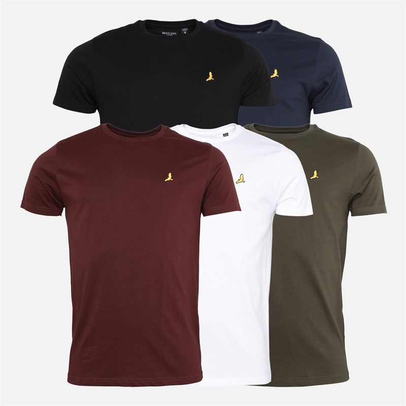 Herre Russel fempak t-shirts Sort/Hvid/Marine/Khaki/Bordeaux - Billede 1