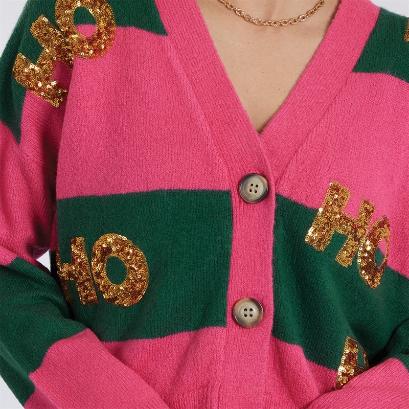 Dame julecardigan Pink/Grøn Stripe - Billede 3
