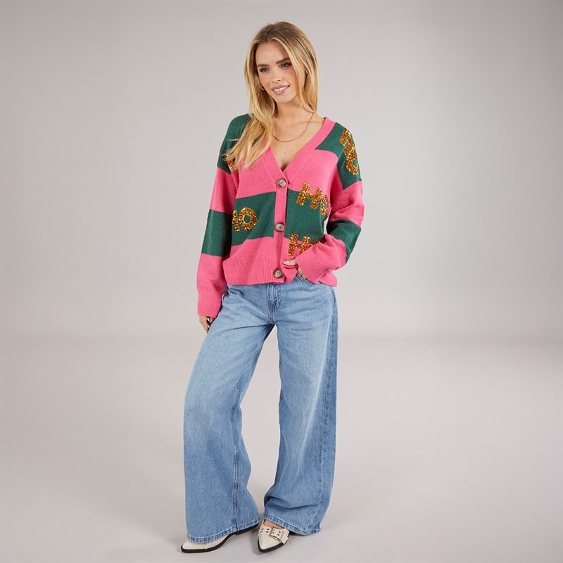 Dame julecardigan Pink/Grøn Stripe - Billede 4