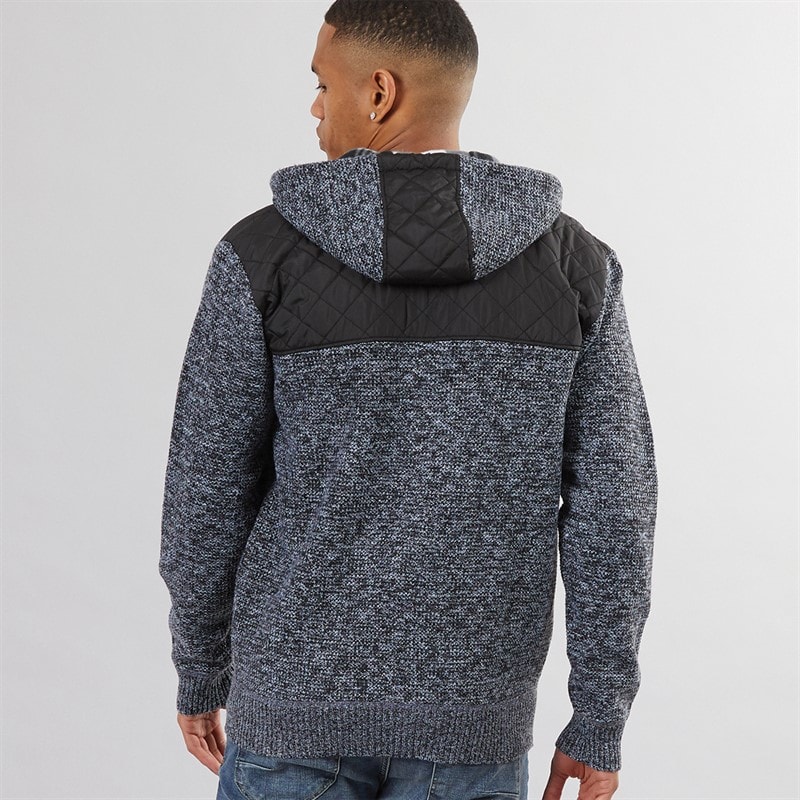 Herre sweyn fuldt foret hættetrøje med lynlås foran Jet Black/Sort/White Twist - Billede 2