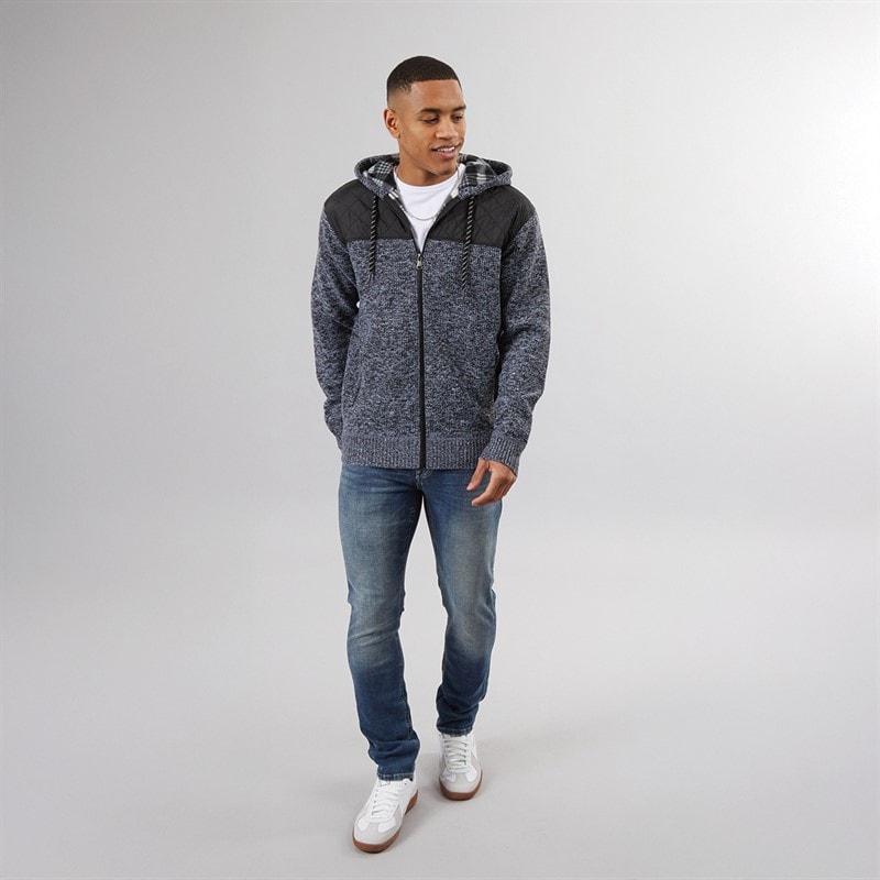 Herre sweyn fuldt foret hættetrøje med lynlås foran Jet Black/Sort/White Twist - Billede 3