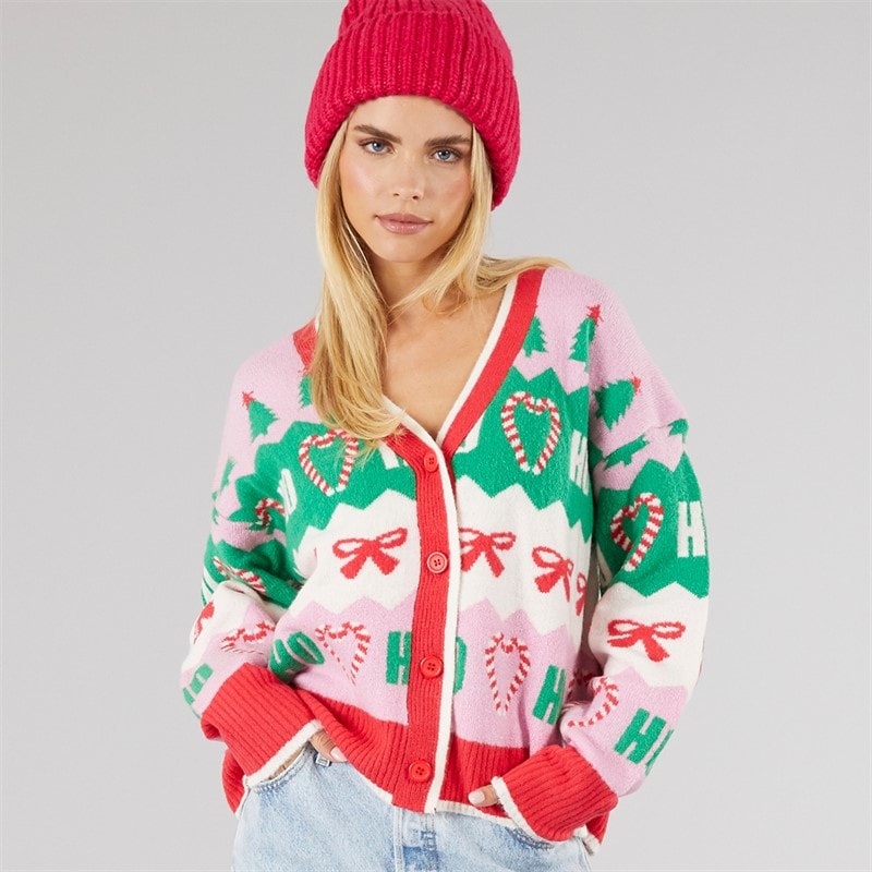 Brave Soul Dame juleglæde jacquard cardigan - Multi