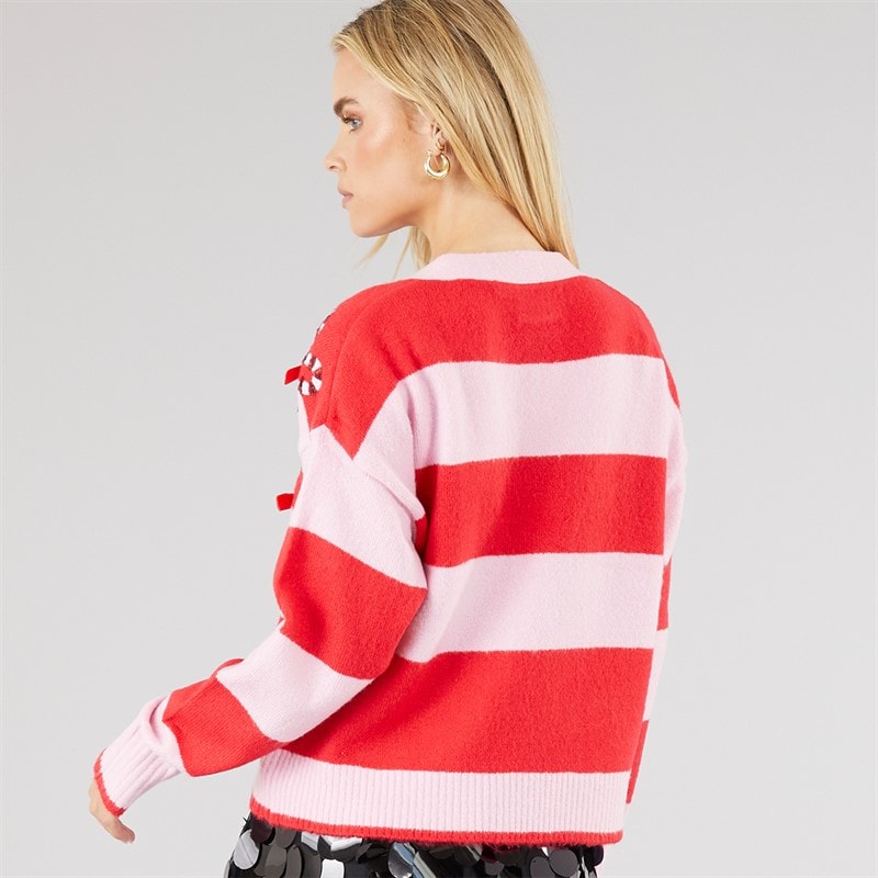 Dame candy bow cardigan Rød/Rosa - Billede 2