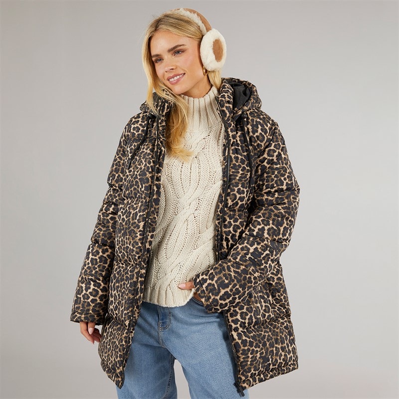 Dame cello lang vatteret frakke Leopard - Billede 1