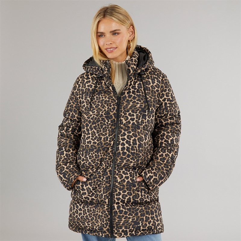 Dame cello lang vatteret frakke Leopard - Billede 3