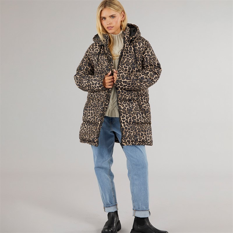 Dame cello lang vatteret frakke Leopard - Billede 4