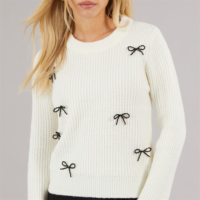 Dame fisherman crew neck jumper Cream/Sort Bows - Billede 3