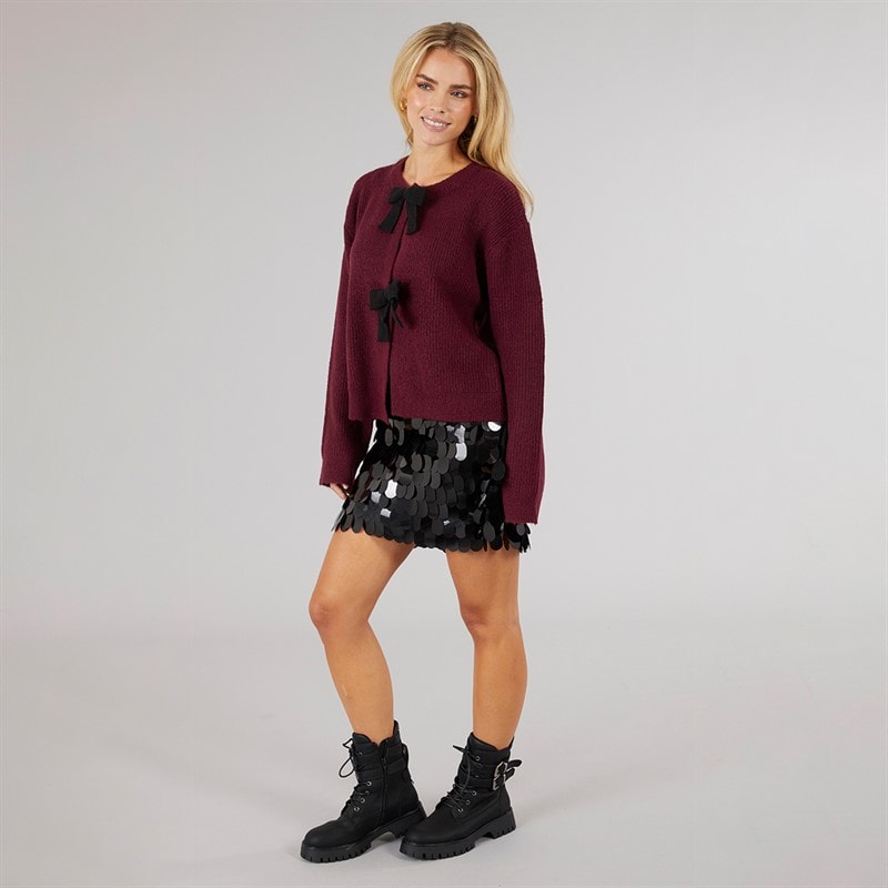Dame miya fisherman cardigan Aubergine/Sort Bow - Billede 4