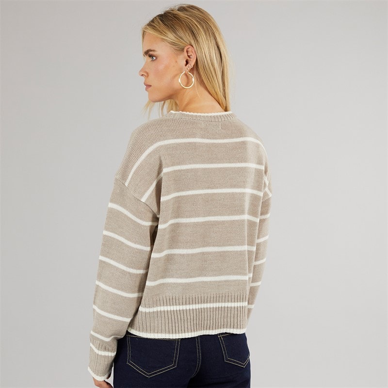 Dame mason crew neck jumper Mink/White Stripe - Billede 2