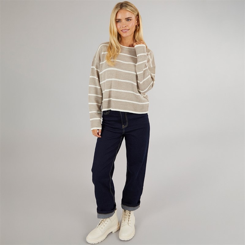Dame mason crew neck jumper Mink/White Stripe - Billede 4