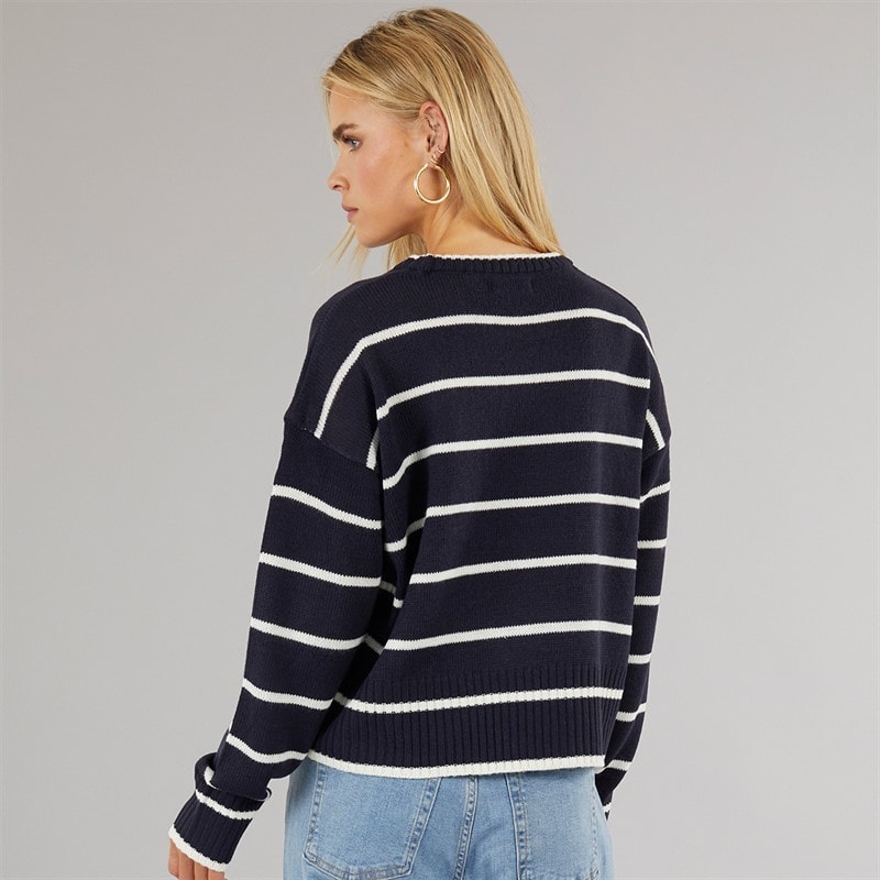 Dame mason crew neck jumper Marineblå/White Stripe - Billede 2