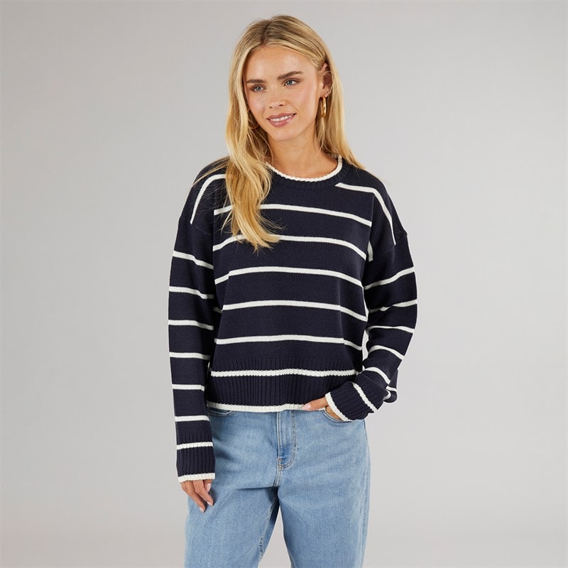 Dame mason crew neck jumper Marineblå/White Stripe - Billede 3