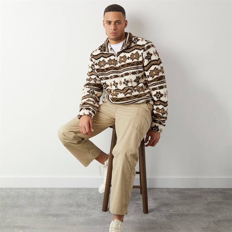 Herre lykins 1/4 lynlås fleece Cream/Multi - Billede 4