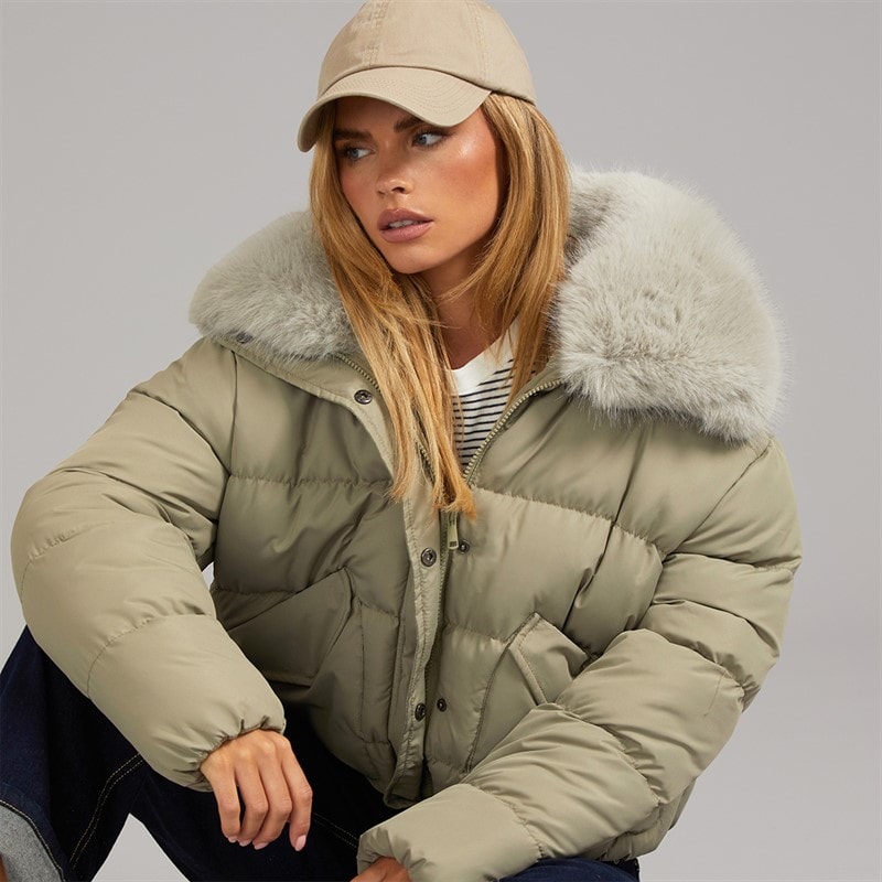 Brave Soul Dame riha kort vatteret jakke - Sage Green