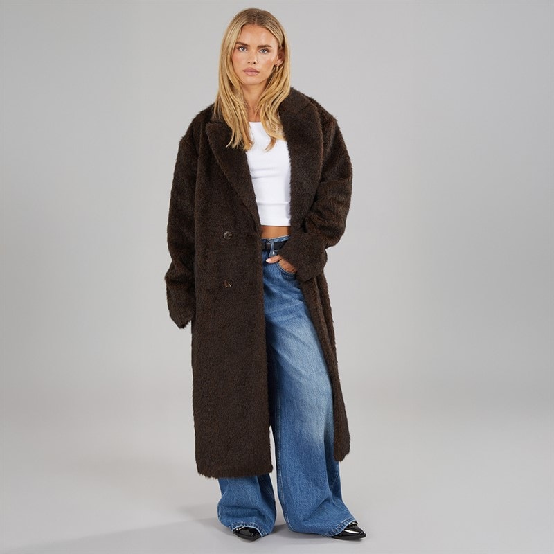 Dame darle faux uldfrakke Brun - Billede 3