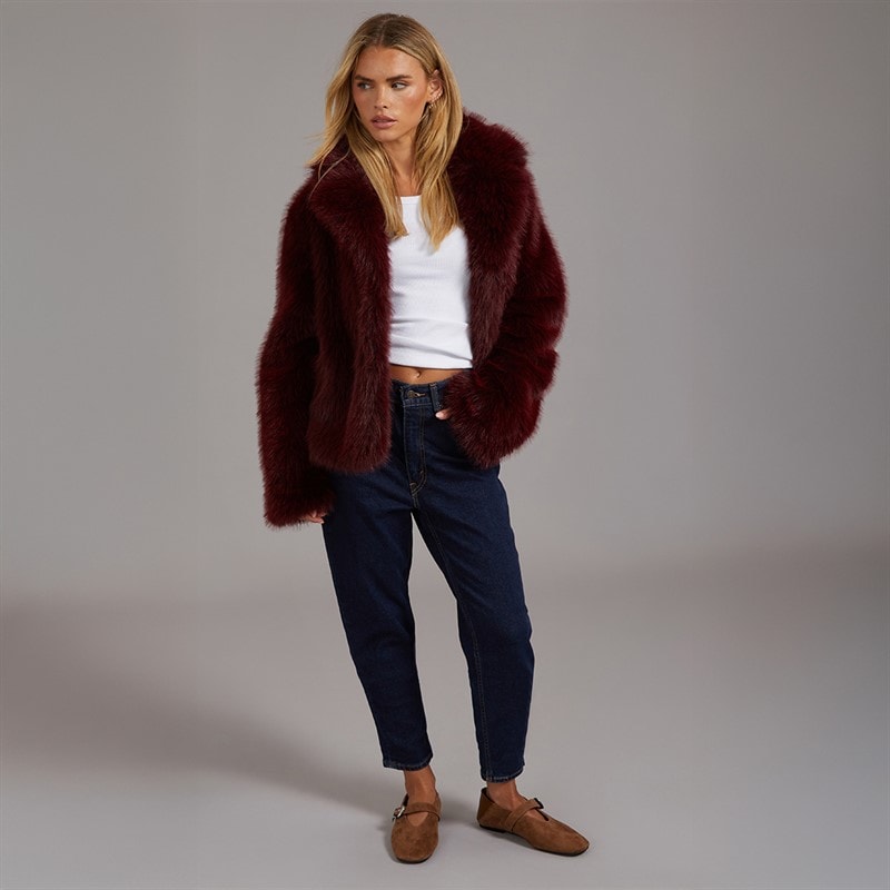 Dame chive jakke med imiteret pels Bordeaux - Billede 3