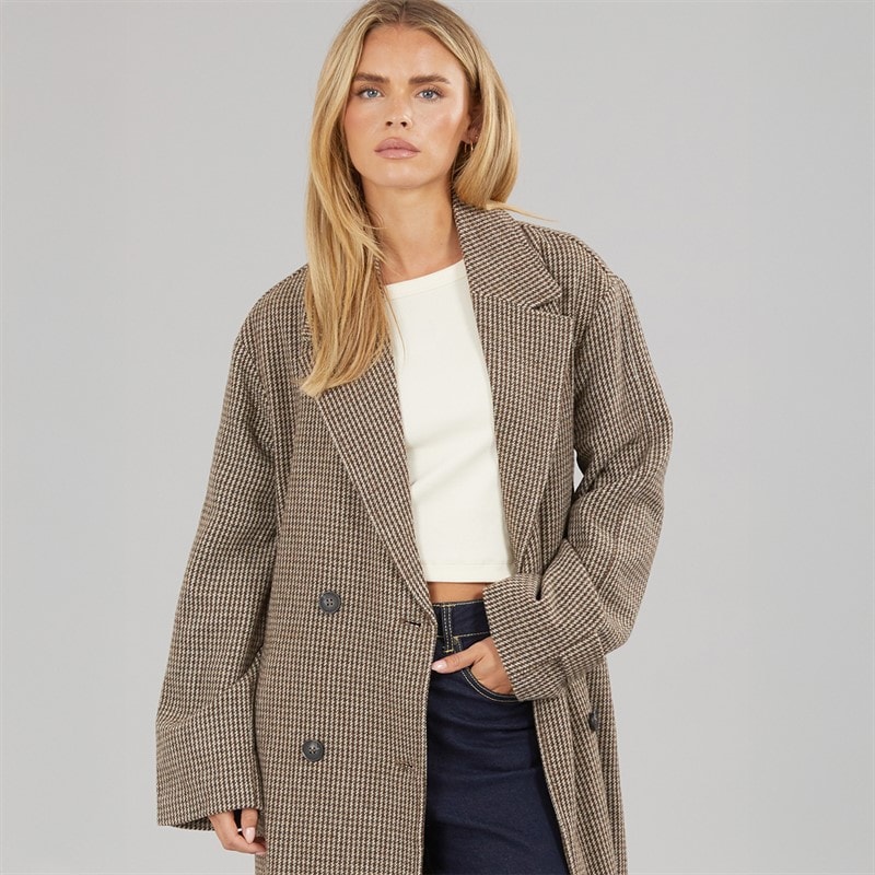 Dame orli frakke i kunstuld Checked Brown - Billede 3