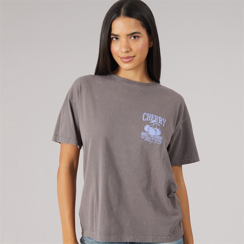 Dame kirsebært-shirt Grå Acid Wash/Lilla - Billede 2