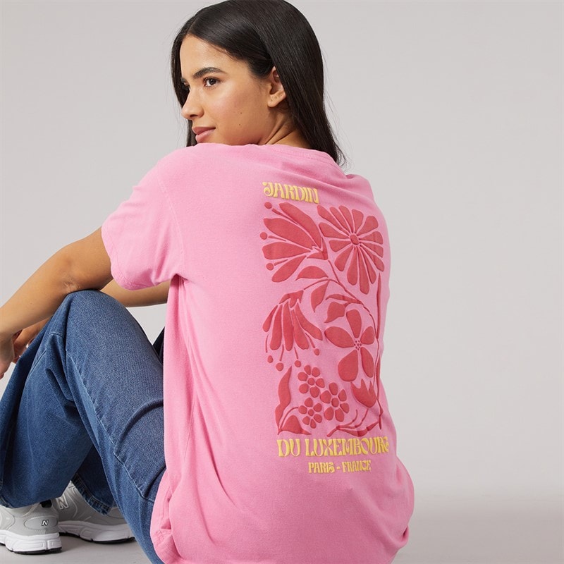 Brave Soul Dame jardin t-shirt - Pink Acid Wash/Hot Pink