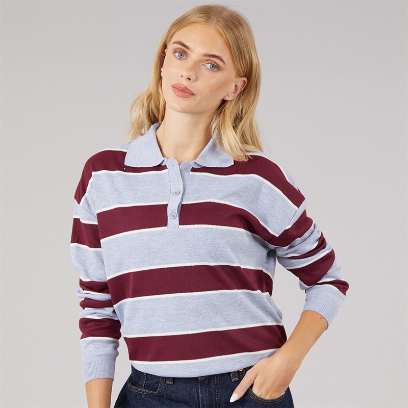 Dame jerico strikket poloshirt Metallic Grey/Wine/Ivory - Billede 1