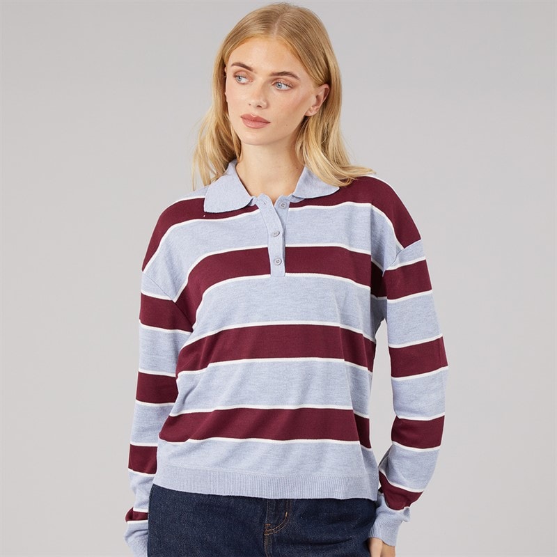 Dame jerico strikket poloshirt Metallic Grey/Wine/Ivory - Billede 3