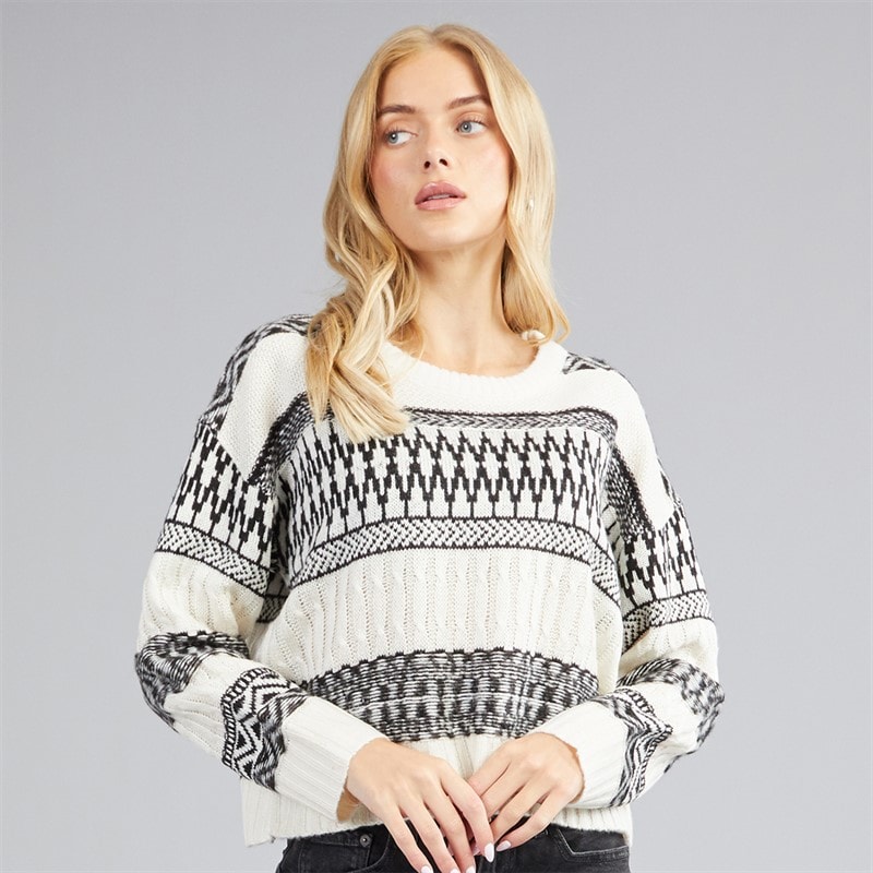 Dame darling kabelstrikket jumper Cream/Sort - Billede 1