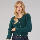 Dame cloud cardigan med rund hals Teal
