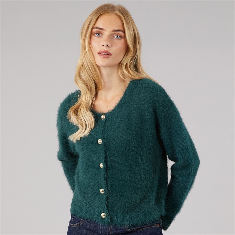 Dame cloud cardigan med rund hals Teal - Billede 3