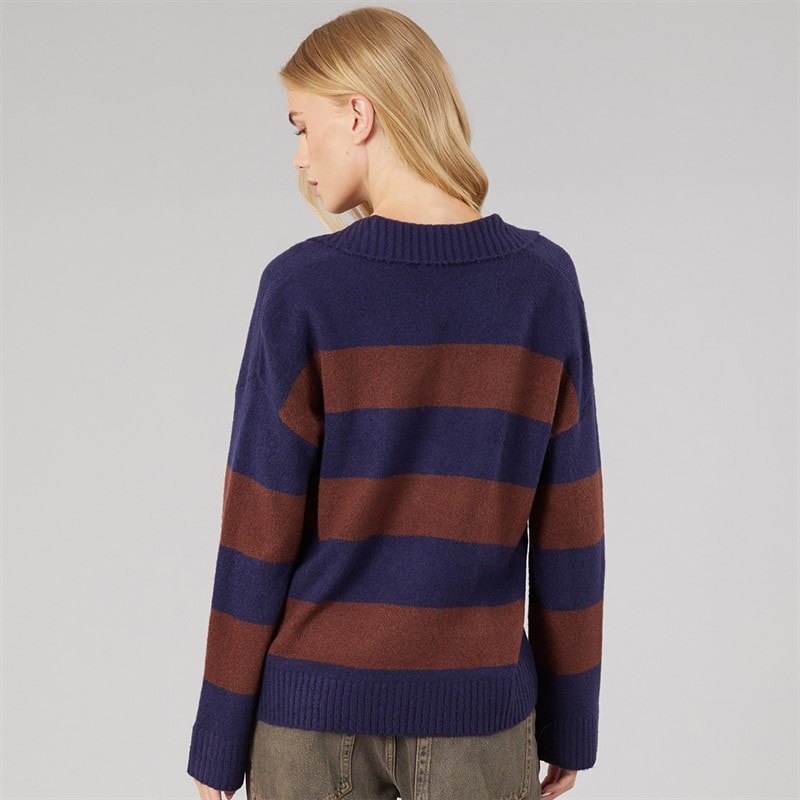 Dame ditto trophy neck jumper Marinebrunstribet - Billede 2