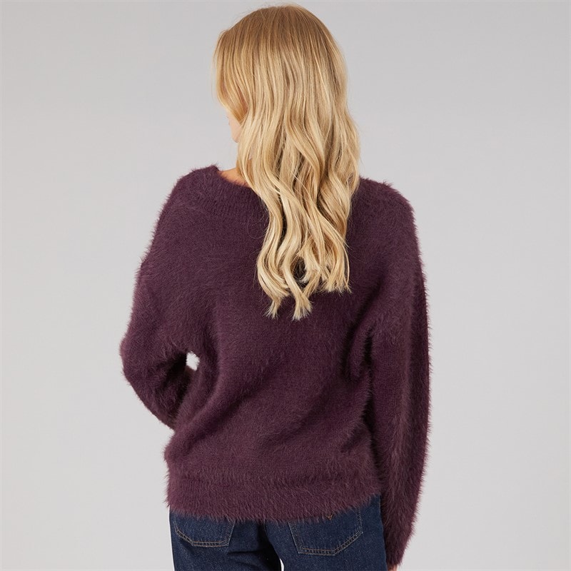 Dame brent fluffy v-hals sweater Plum - Billede 2