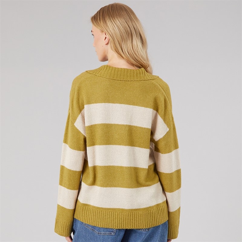 Dame ditto trophy neck jumper Olive Green/Oatmeal Stripe - Billede 2