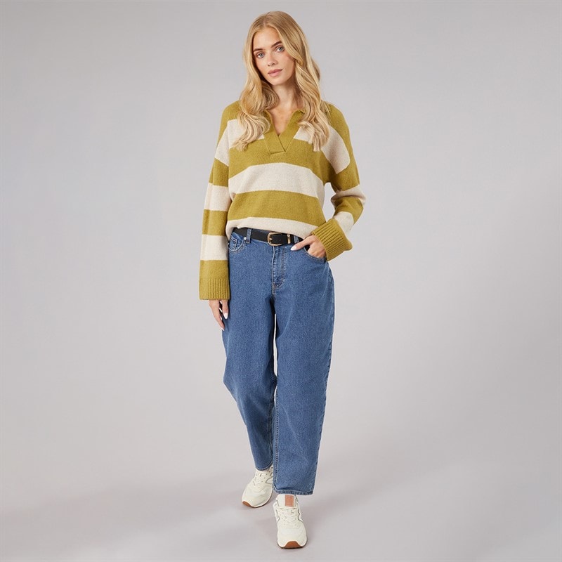 Dame ditto trophy neck jumper Olive Green/Oatmeal Stripe - Billede 4