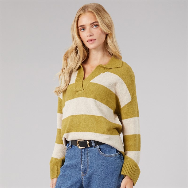 Dame ditto trophy neck jumper Olive Green/Oatmeal Stripe - Billede 5
