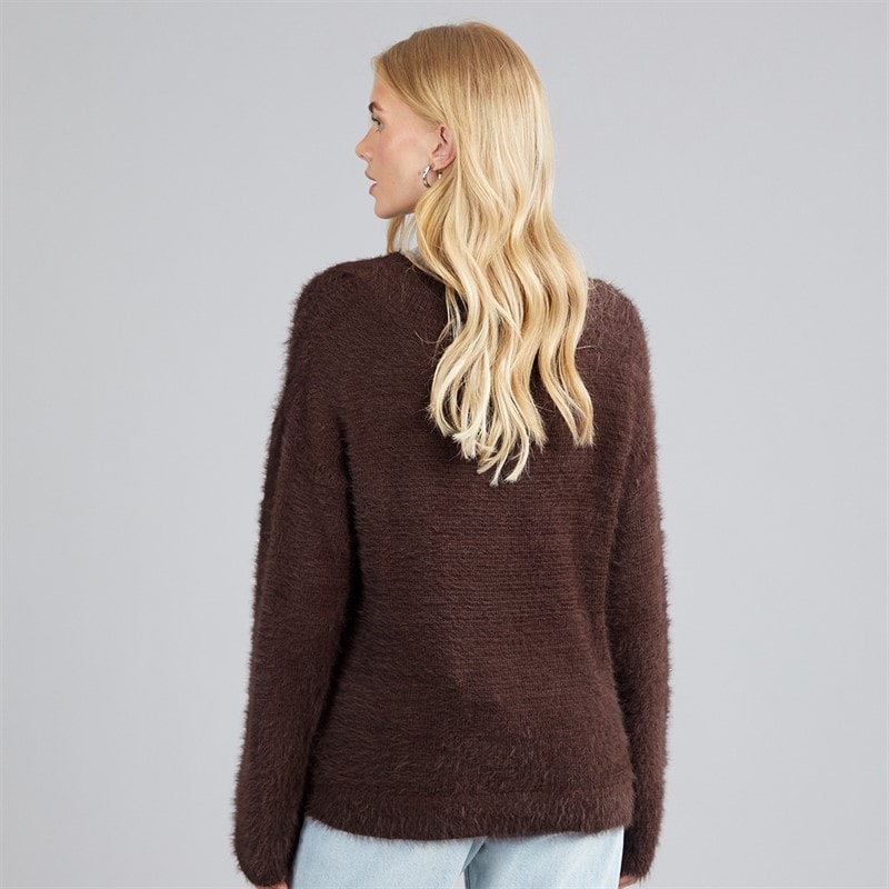 Dame brent fluffy v-hals sweater Bitter Chocolate - Billede 2