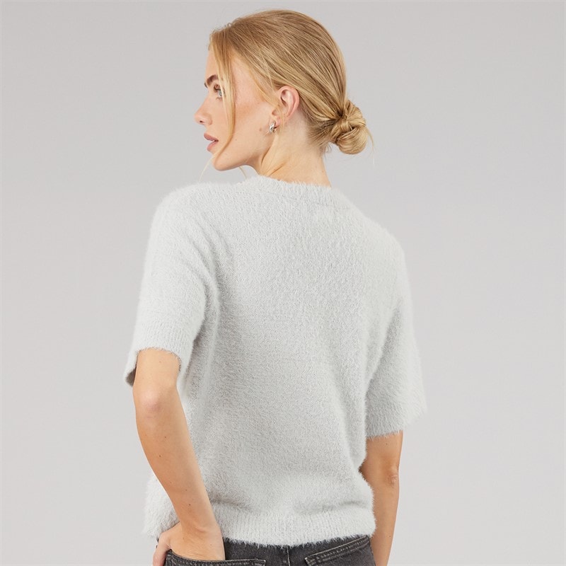 Dame crystal fluffy strik t-shirt Lysegrå - Billede 2
