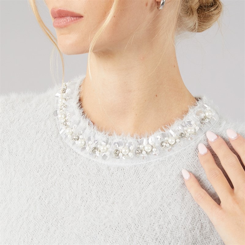 Dame crystal fluffy strik t-shirt Lysegrå - Billede 5