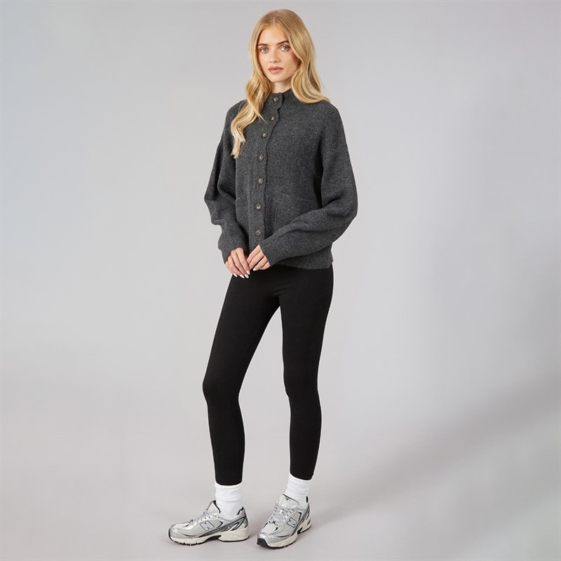 Dame strikket cardigan med knapper Dark Charcoal - Billede 3