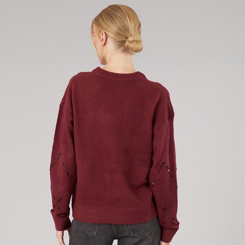 Dame palietter rundhalset sweater Cherry - Billede 2