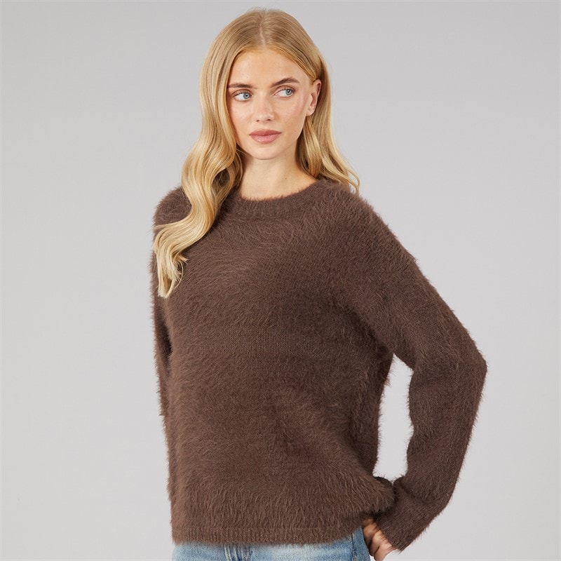 Dame gardena fluffy rundhalset sweater Chocolate - Billede 1