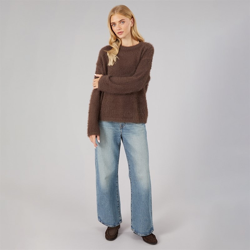 Dame gardena fluffy rundhalset sweater Chocolate - Billede 3