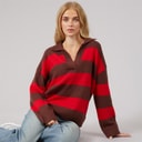 Dame ditto trophy neck jumper Brun/Red Stripe