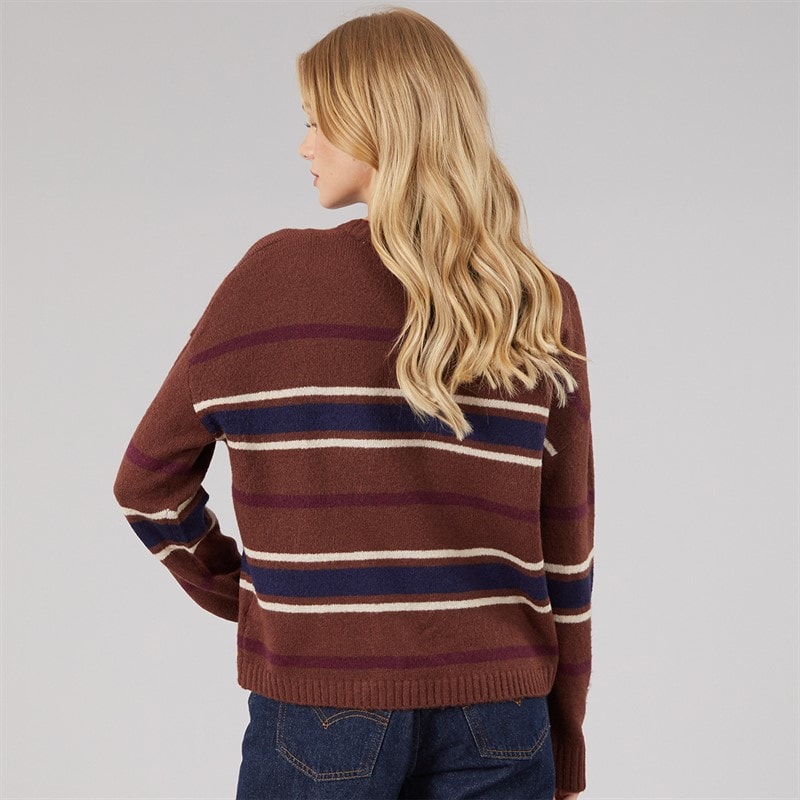 Dame sian rundhalset jumper Brun/Multi Stripe - Billede 2