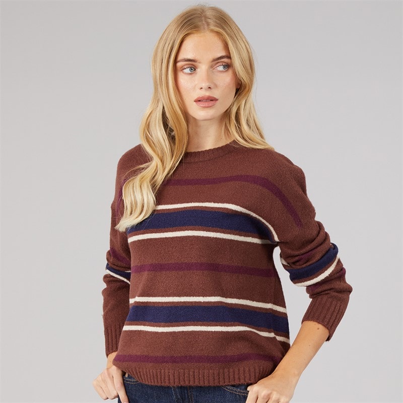 Dame sian rundhalset jumper Brun/Multi Stripe - Billede 3
