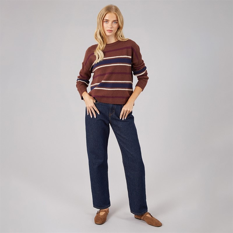 Dame sian rundhalset jumper Brun/Multi Stripe - Billede 4