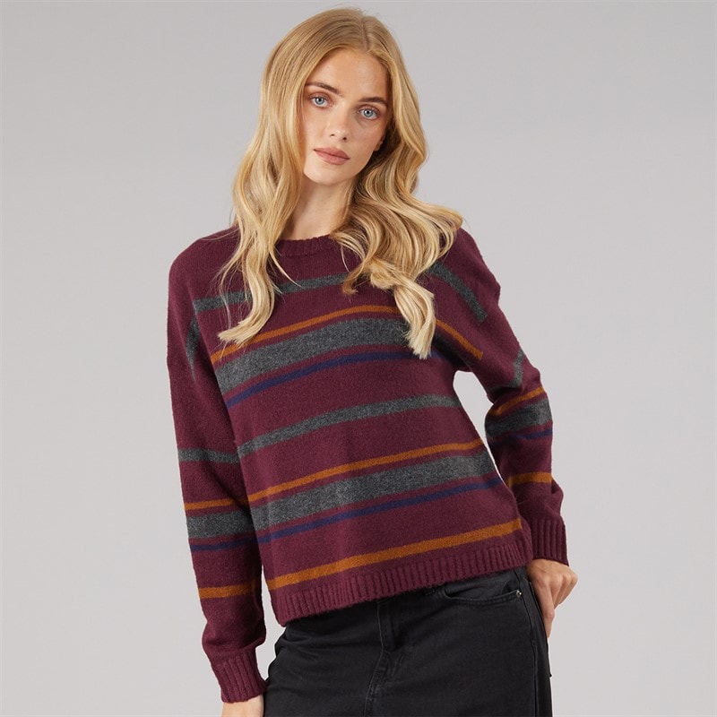 Dame sian rundhalset jumper Cherry/Multi Stripe - Billede 3