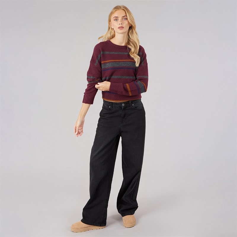 Dame sian rundhalset jumper Cherry/Multi Stripe - Billede 4
