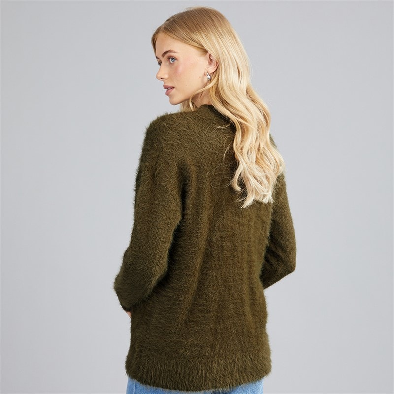 Dame v-hals fluffy cardigan Khaki - Billede 2