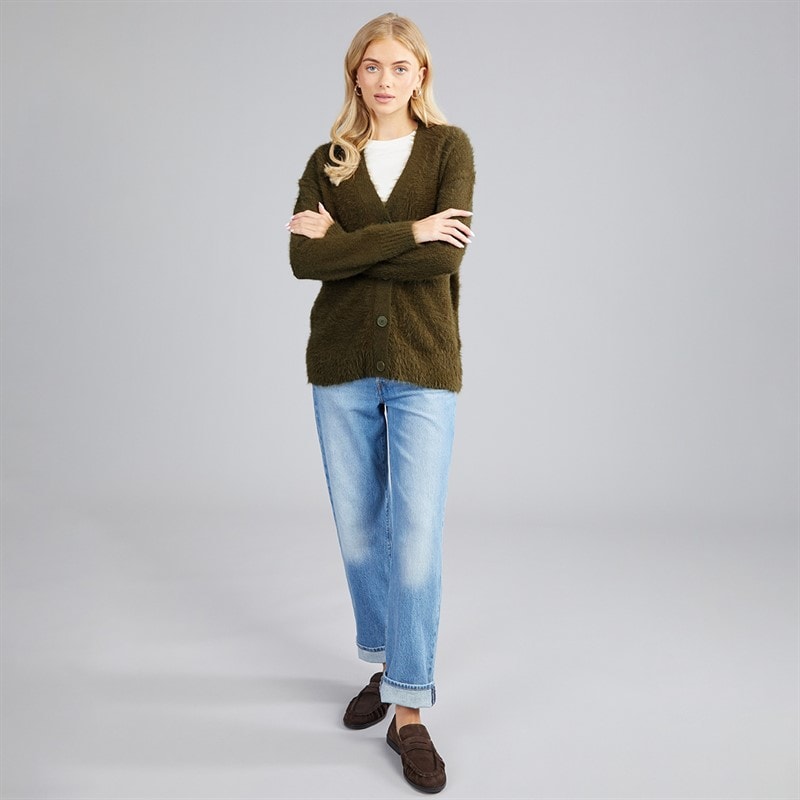 Dame v-hals fluffy cardigan Khaki - Billede 4