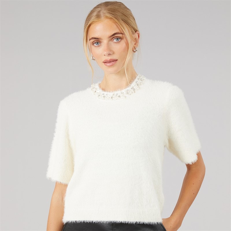 Dame crystal fluffy strik t-shirt Ivory - Billede 3